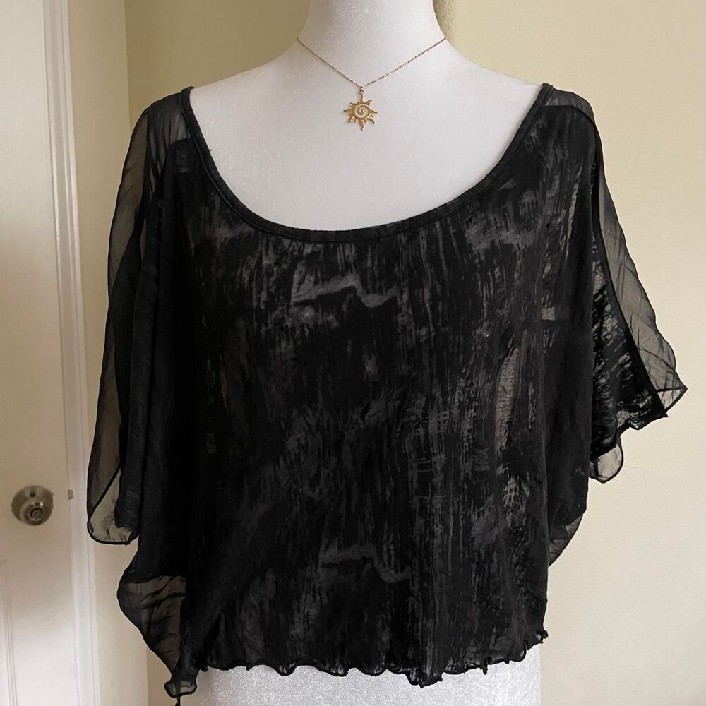 Goldie Silk-Blend Whimsigoth Y2K Inspired Sheer Flutter Blouse - Size Medium